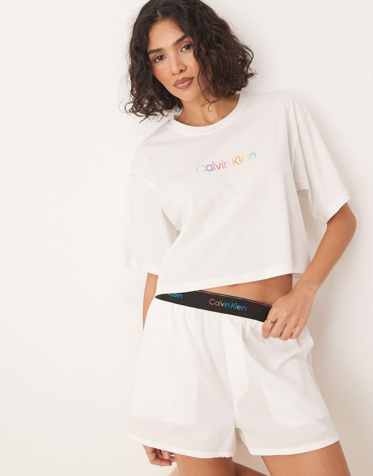 Calvin Klein Pride crop pyjama t-shirt in white - ASOS Sample Sale