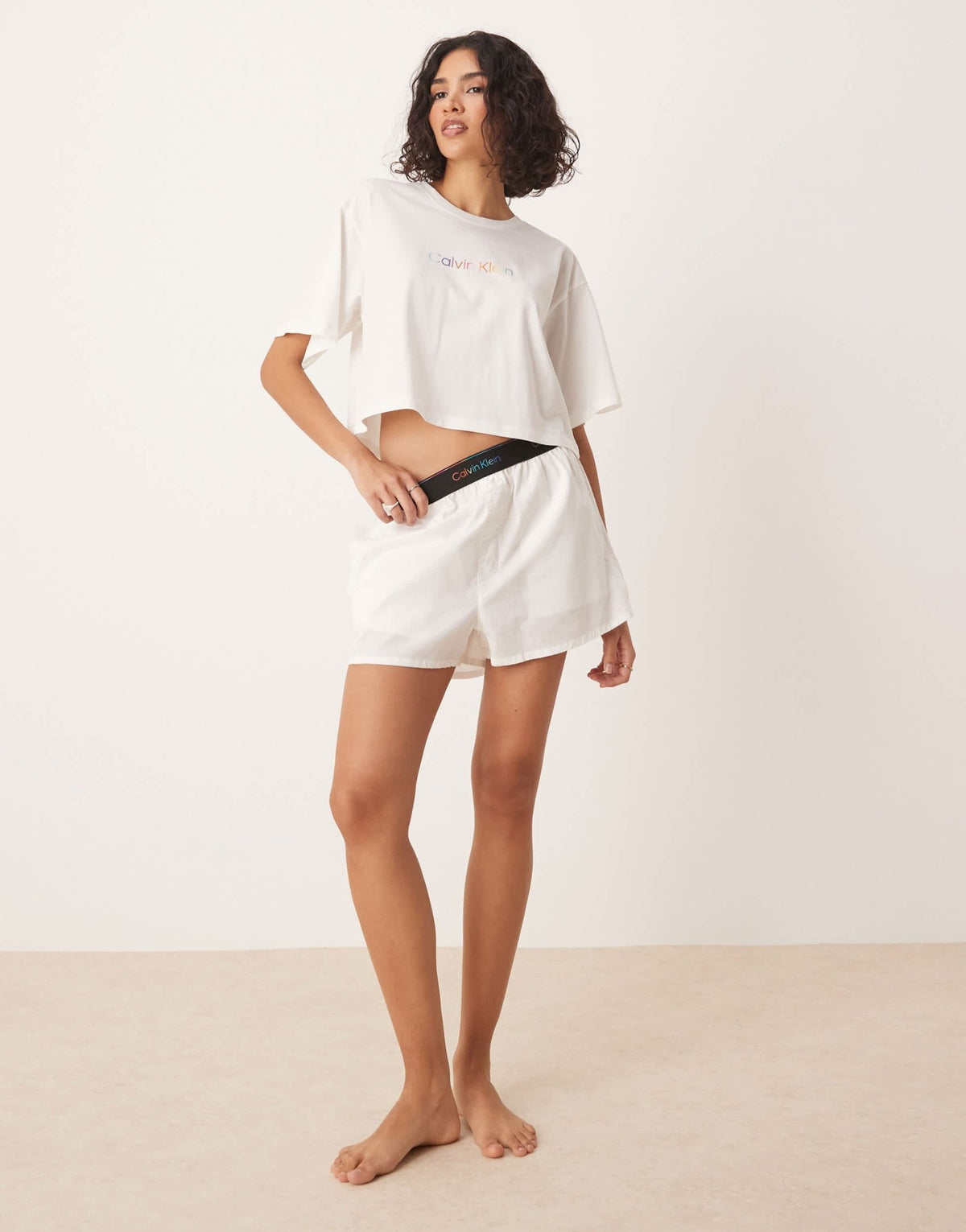 Calvin Klein Pride crop pyjama t-shirt in white - ASOS Sample Sale
