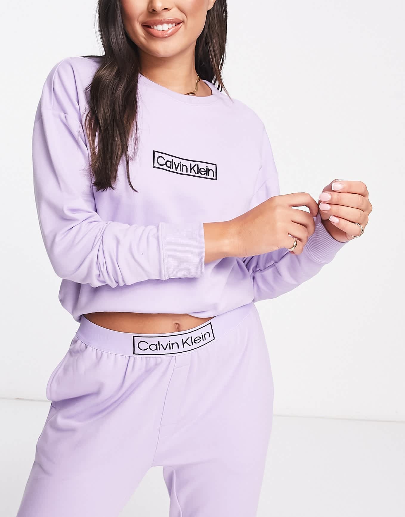 Calvin Klein reimagined sleep sweatshirt in vervain lilac - ASOS Sample Sale