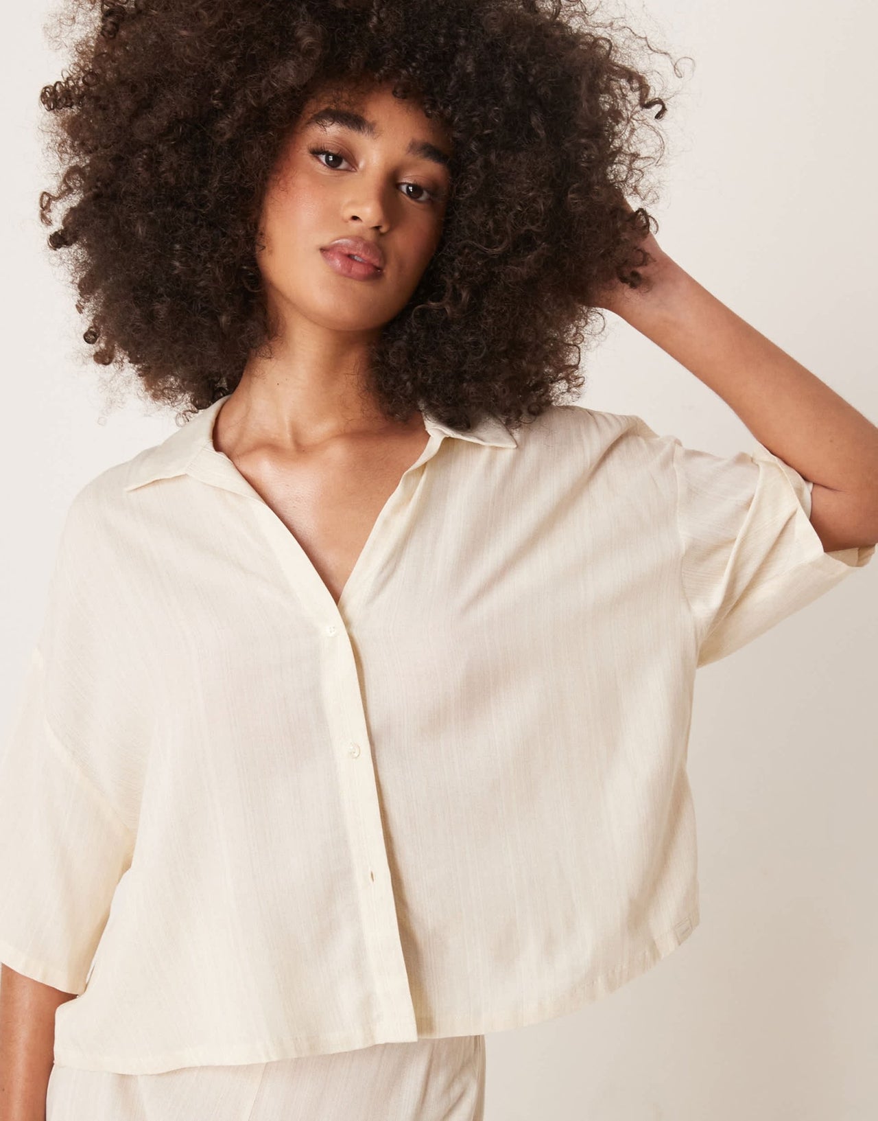 Calvin Klein shirt and short pyjama set in cream - ASOS Sample Sale