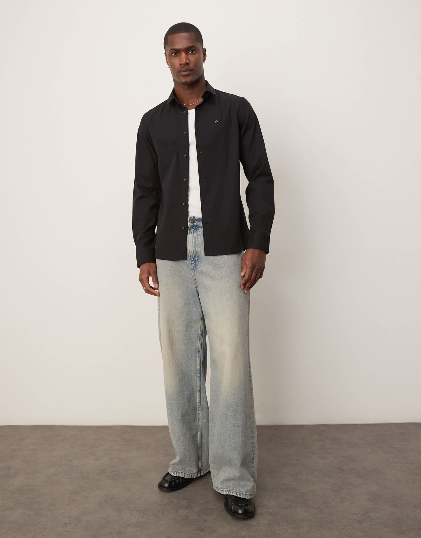 Calvin Klein slim fit stretch poplin shirt in black - ASOS Sample Sale