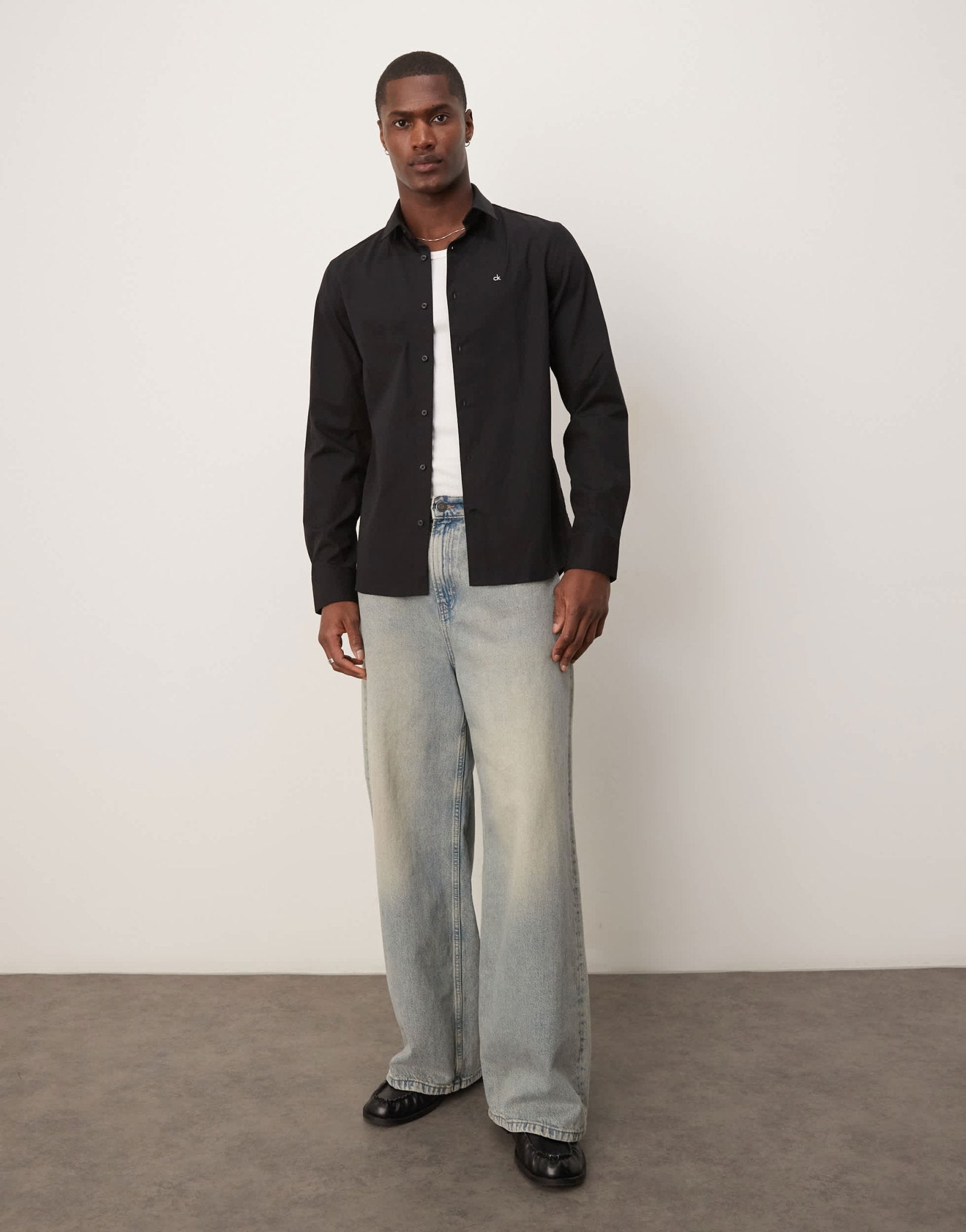 Calvin Klein slim fit stretch poplin shirt in black - ASOS Sample Sale