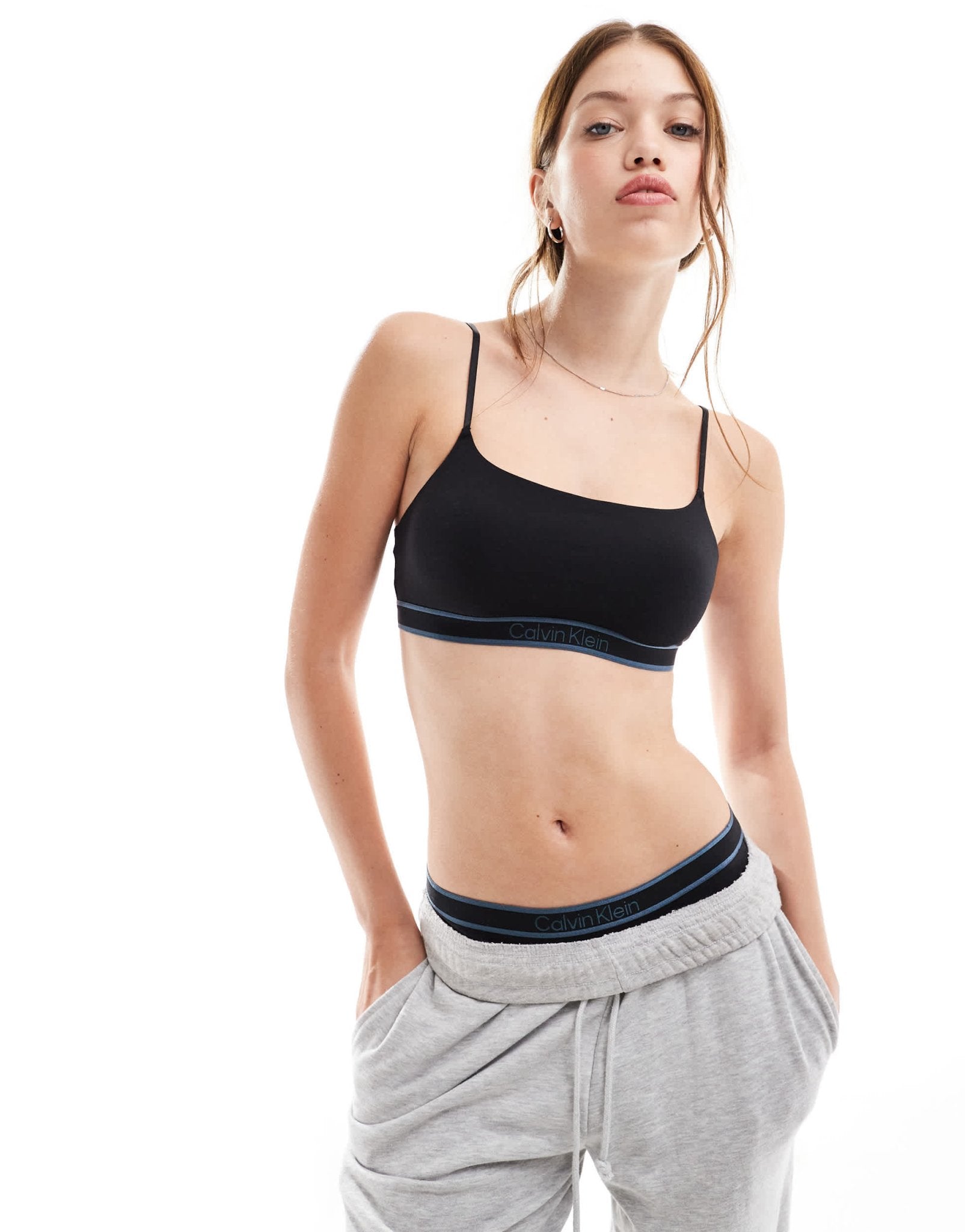 Calvin Klein Tonal Logo Cotton lightly lined scoop bralette with logo band in black - ASOS Sample Sale