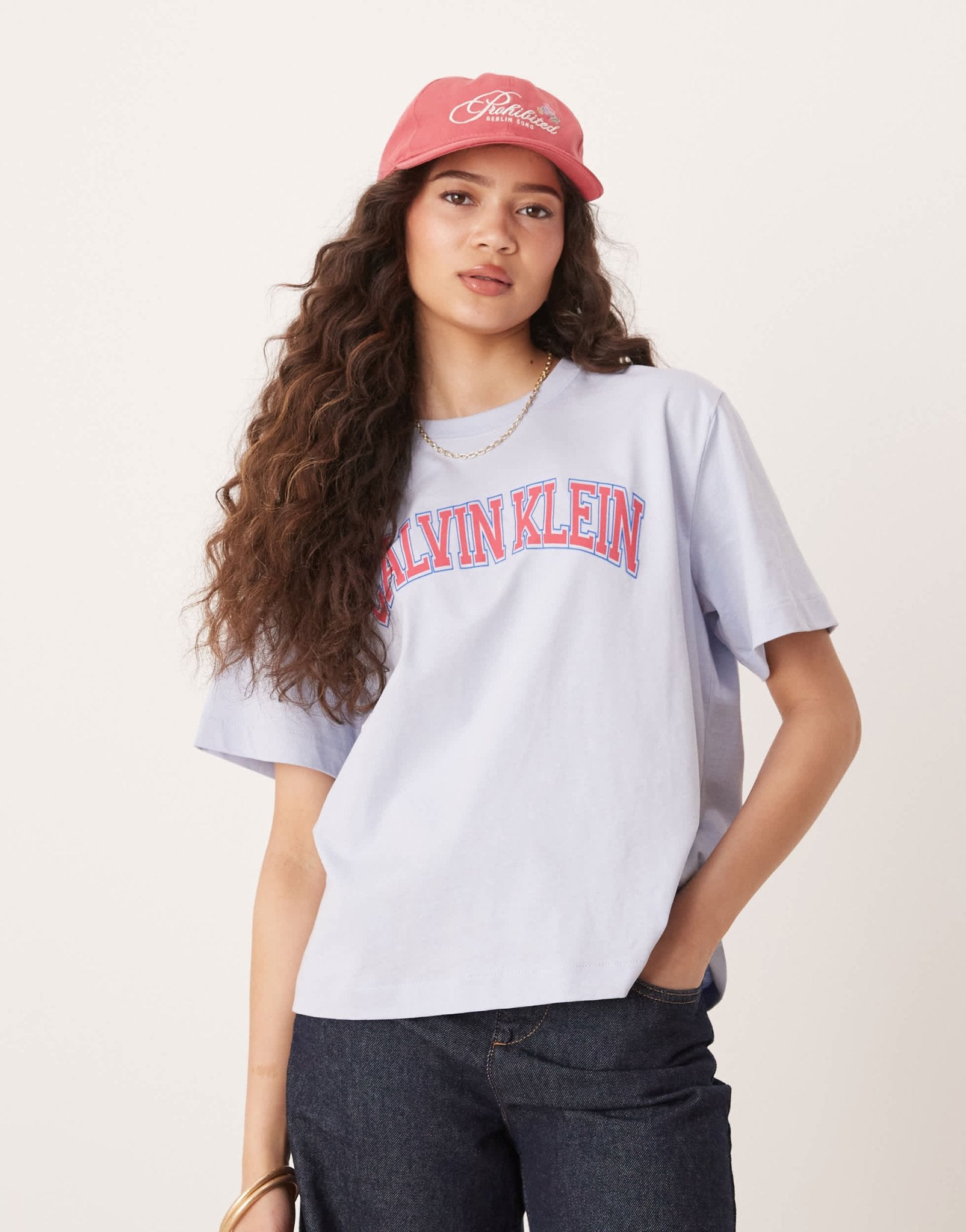 Calvin Klein varsity t-shirt in baby blue - ASOS Sample Sale