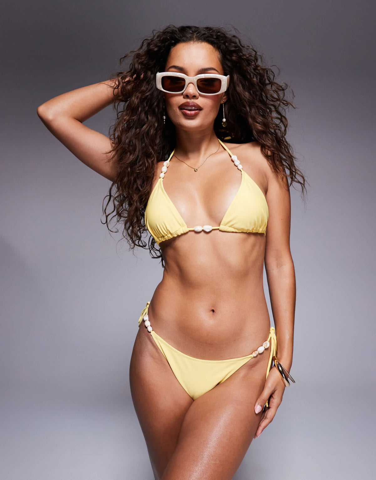 Candypants beaded tie side bikini bottom in yellow - ASOS Sample Sale