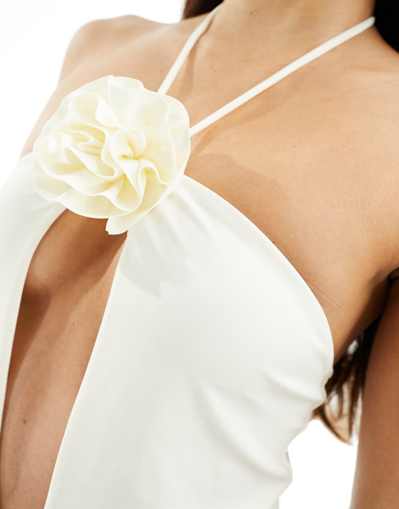 Candypants cut out halter flower detail swimsuit in cream - ASOS Sample Sale