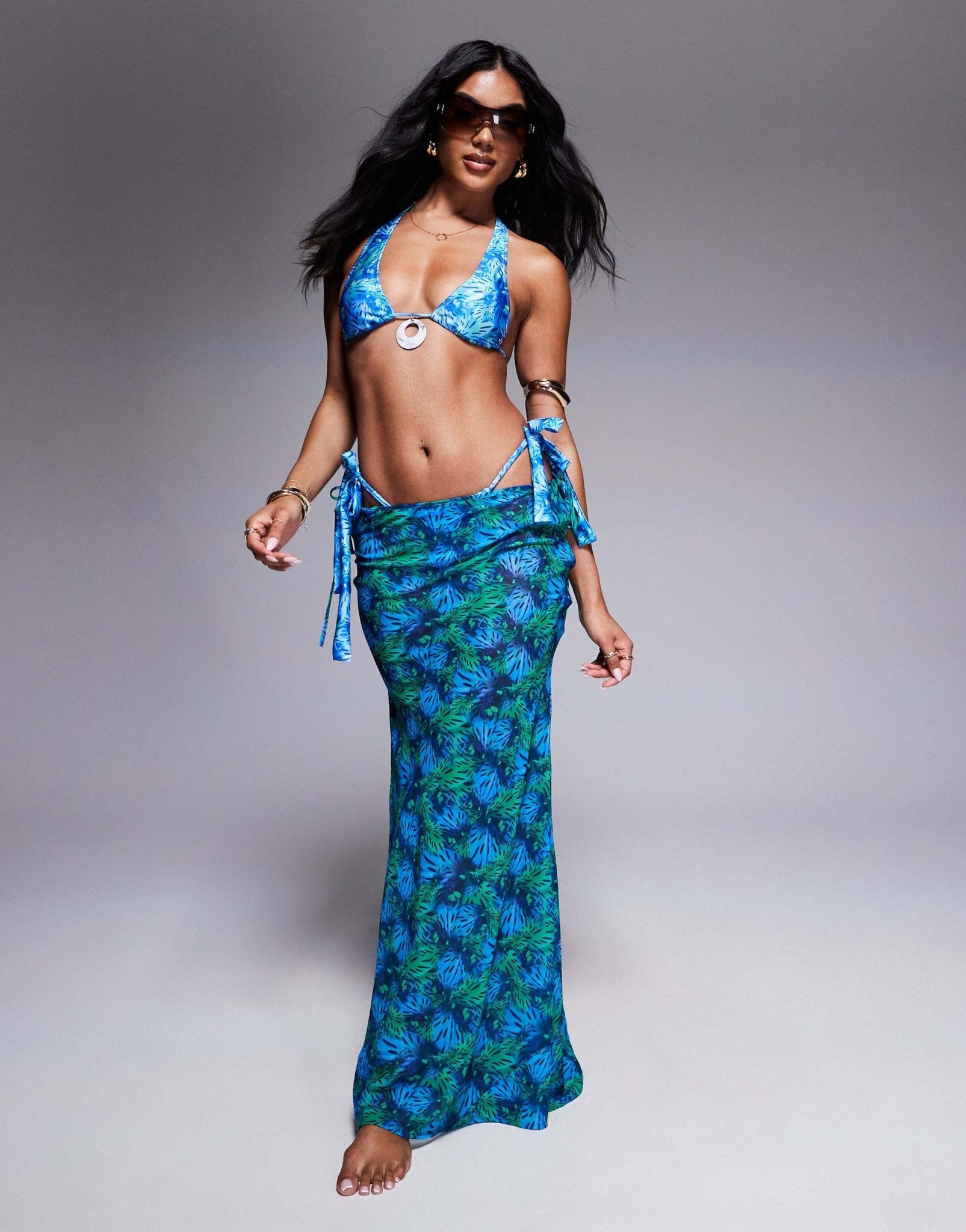 Candypants polygeorgette abstract print maxi beach skirt in blue - ASOS Sample Sale