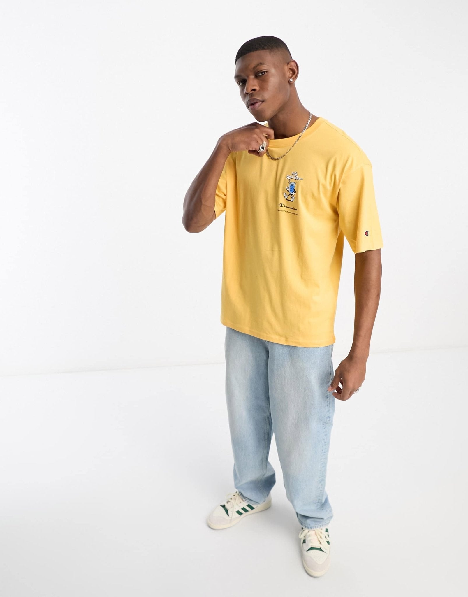 Champion Rochester good vibes graphic print t-shirt in yellow - ASOS Sample Sale