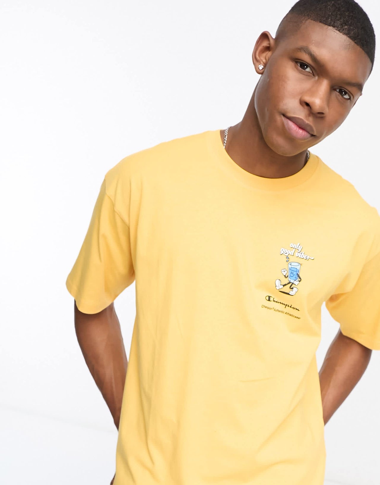 Champion Rochester good vibes graphic print t-shirt in yellow - ASOS Sample Sale