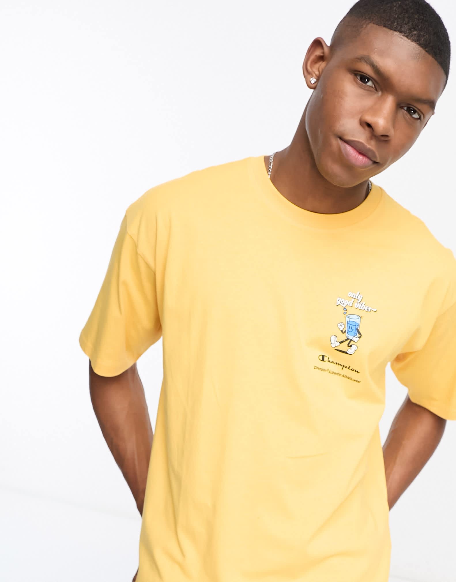 Champion Rochester good vibes graphic print t-shirt in yellow - ASOS Sample Sale
