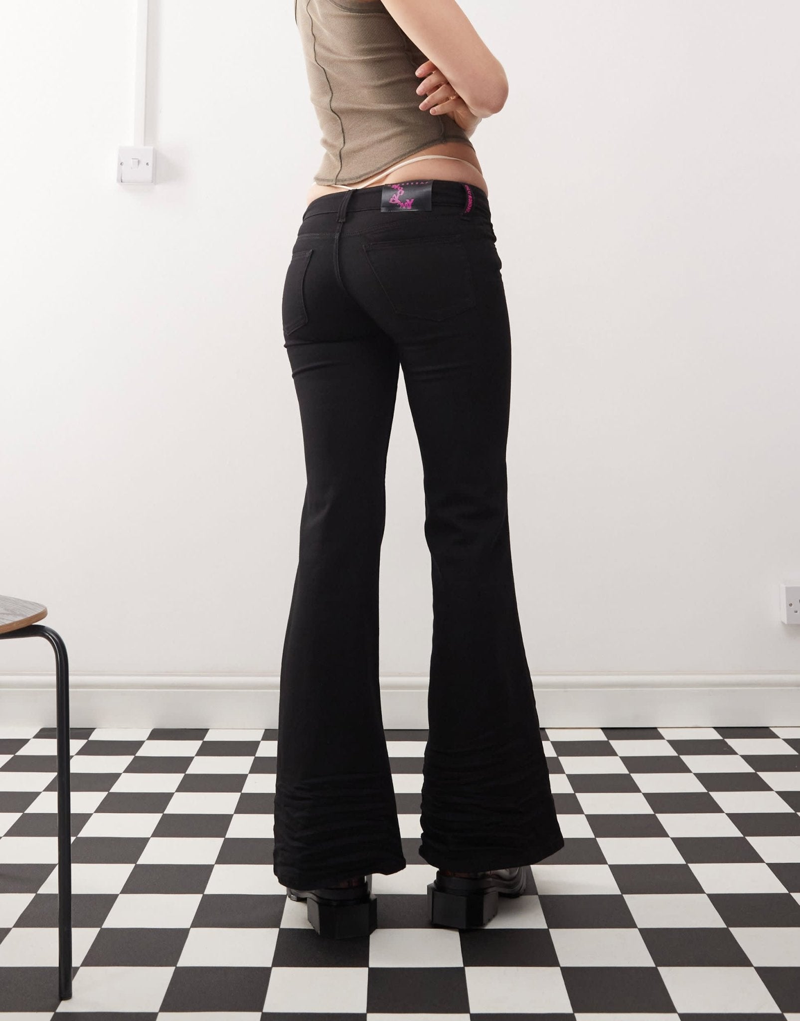 Cheap Monday Flare Low stretch jeans in black rinse wash - ASOS Sample Sale