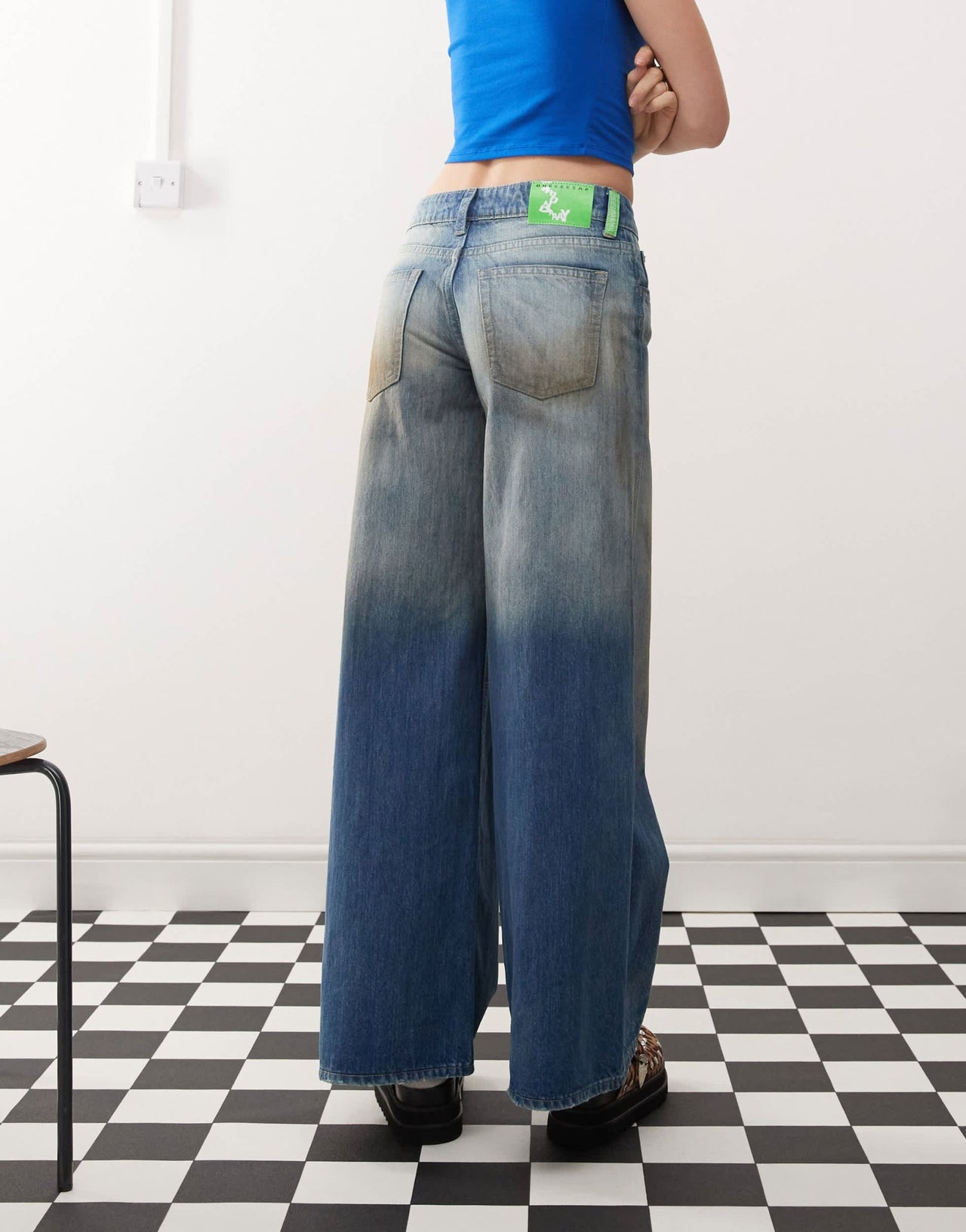 Cheap Monday Poser mid rise wide leg skater jeans in grime blue wash - ASOS Sample Sale