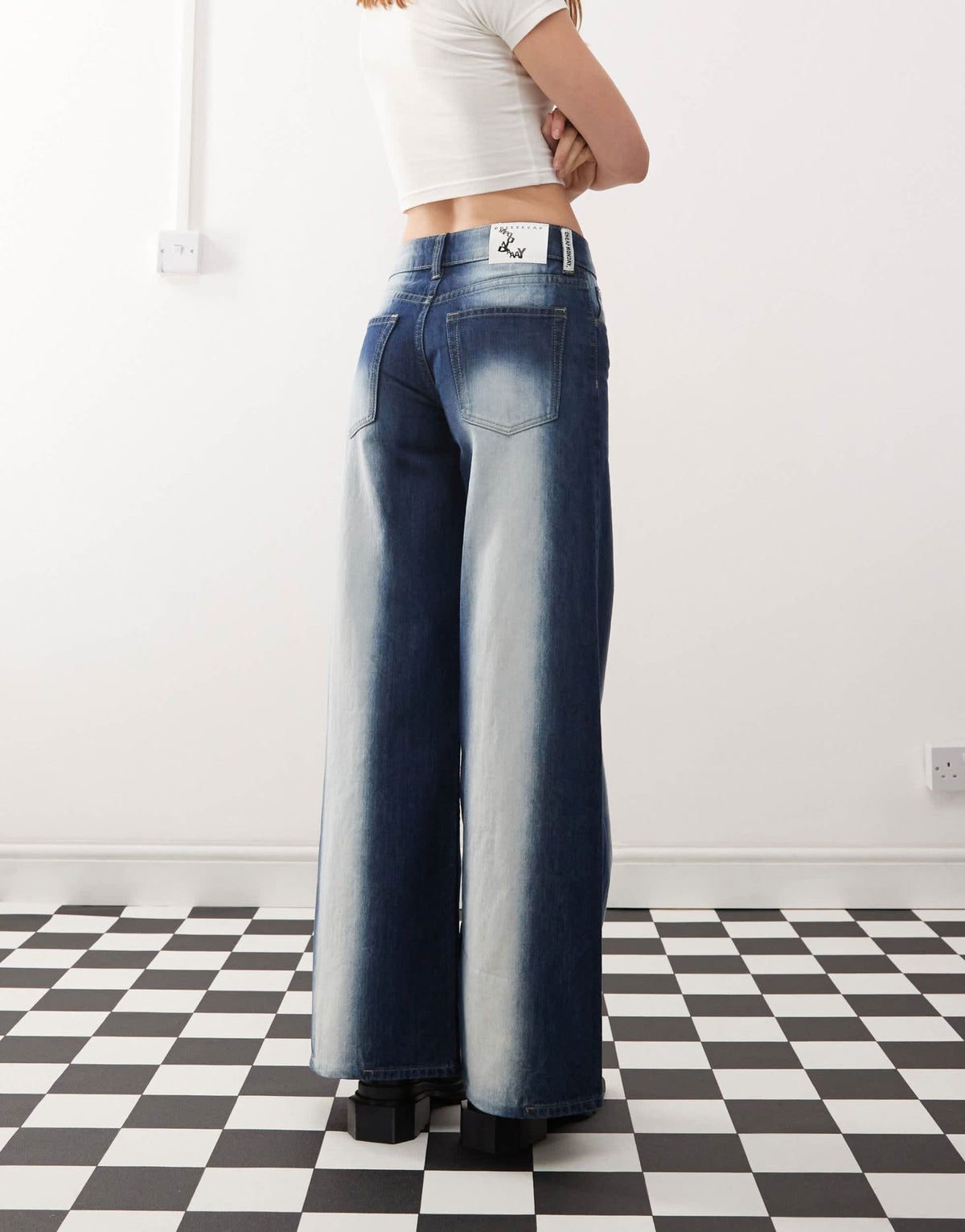 Cheap Monday Poser mid rise wide leg skater jeans with extreme spray in rinse wash blue - ASOS Sample Sale