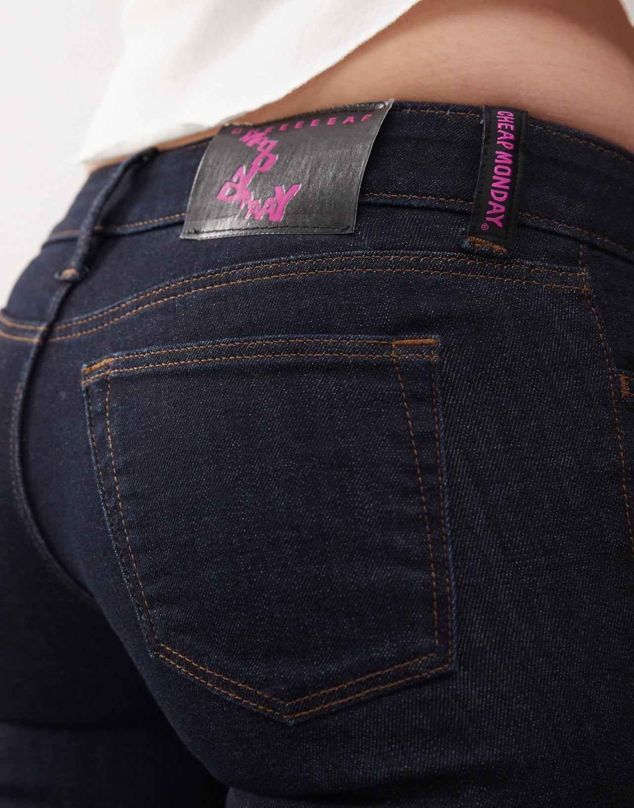 Cheap Monday Sleezie Straight leg low rise super stretch jeans in blue rinse wash - ASOS Sample Sale