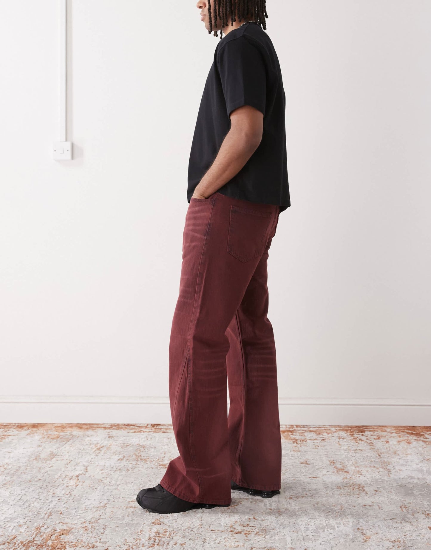 Cheap Monday x Landon Barker Boo Bootleg jeans in burgundy wash - ASOS Sample Sale