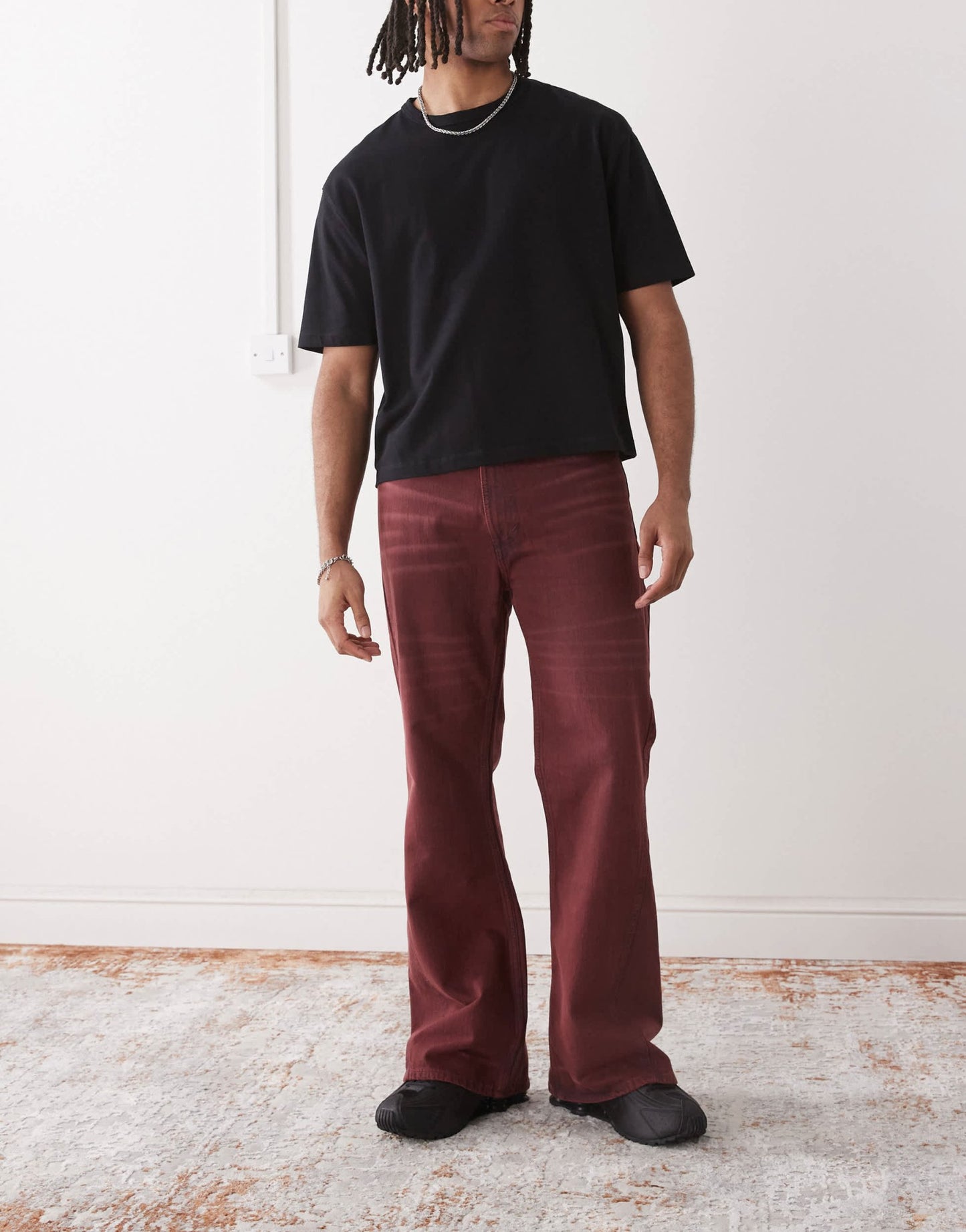 Cheap Monday x Landon Barker Boo Bootleg jeans in burgundy wash - ASOS Sample Sale