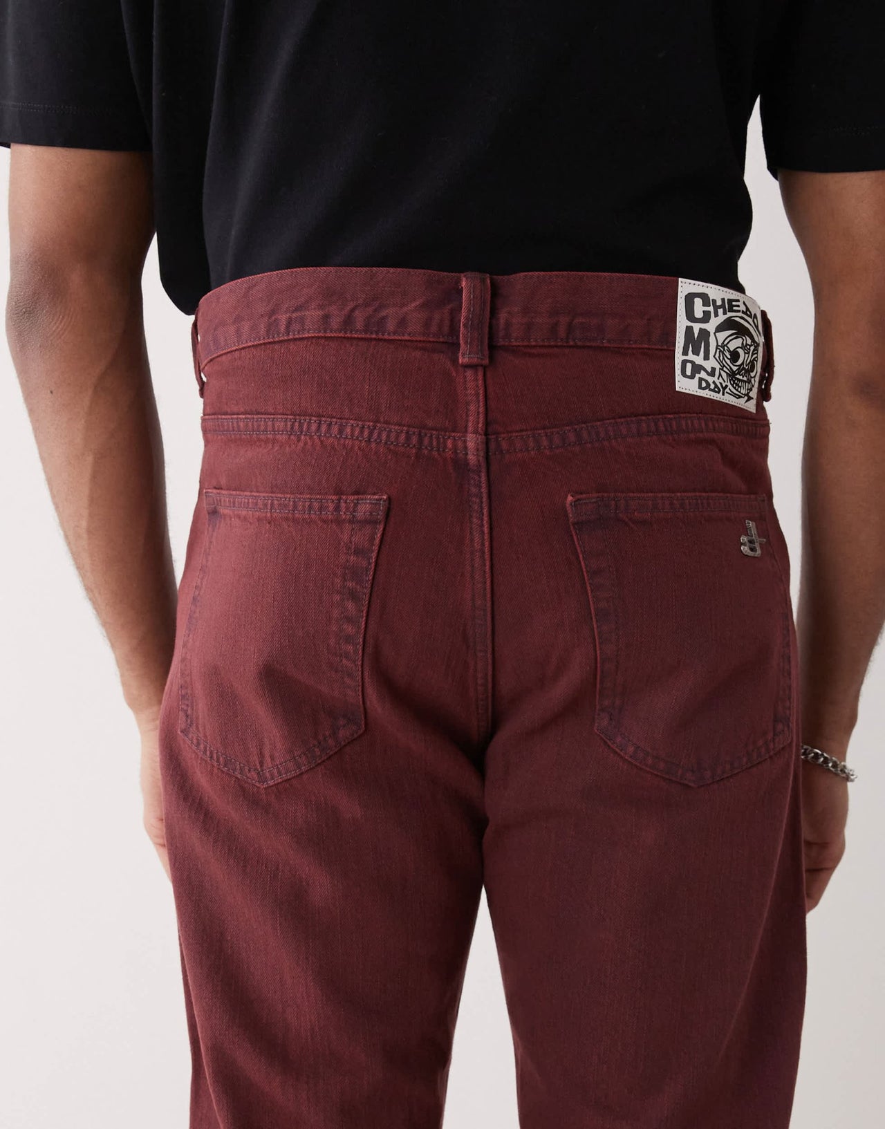 Cheap Monday x Landon Barker Boo Bootleg jeans in burgundy wash - ASOS Sample Sale