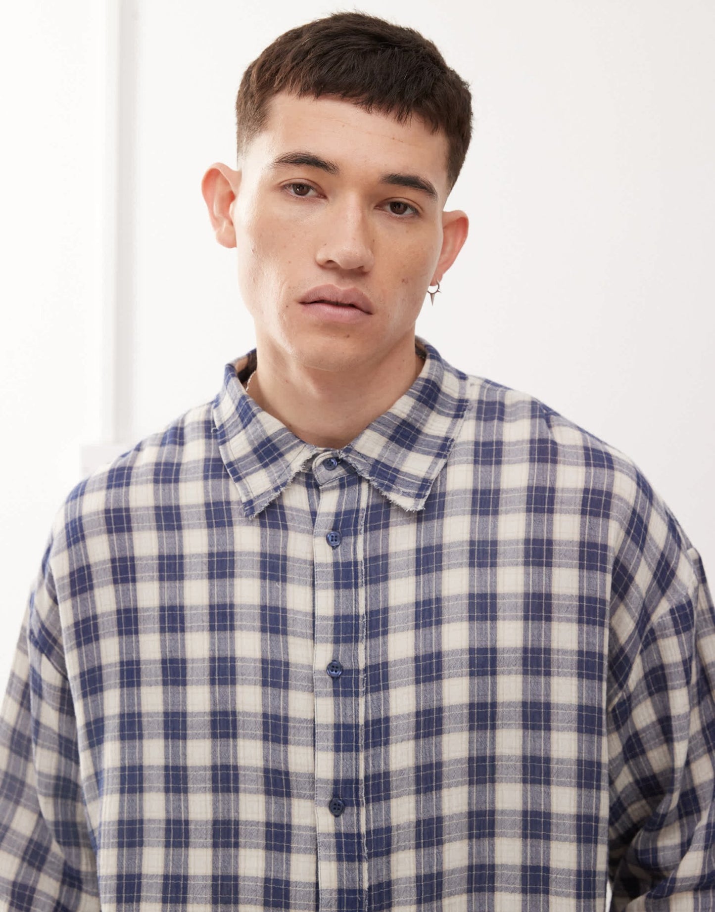 Cheap Monday x Landon Barker boxy fit check shirt in blue and yellow - ASOS Sample Sale