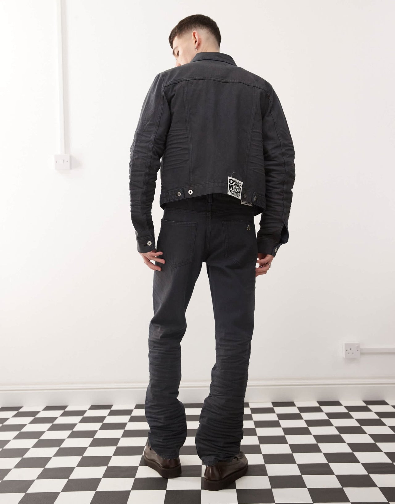 Cheap Monday x Landon Barker Issue slim leg rigid coated jeans in black - ASOS Sample Sale