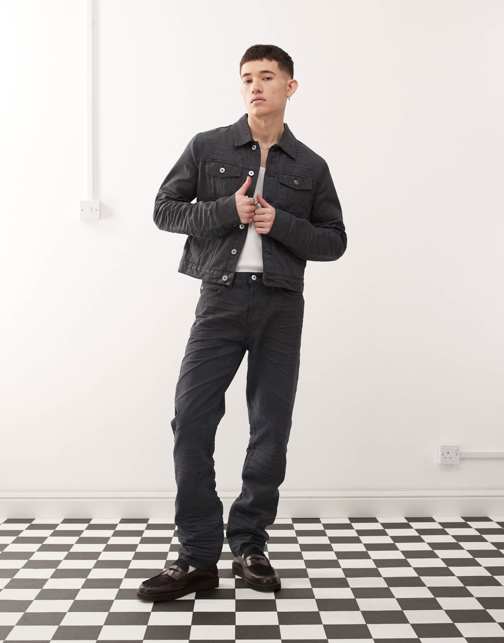 Cheap Monday x Landon Barker Issue slim leg rigid coated jeans in black - ASOS Sample Sale