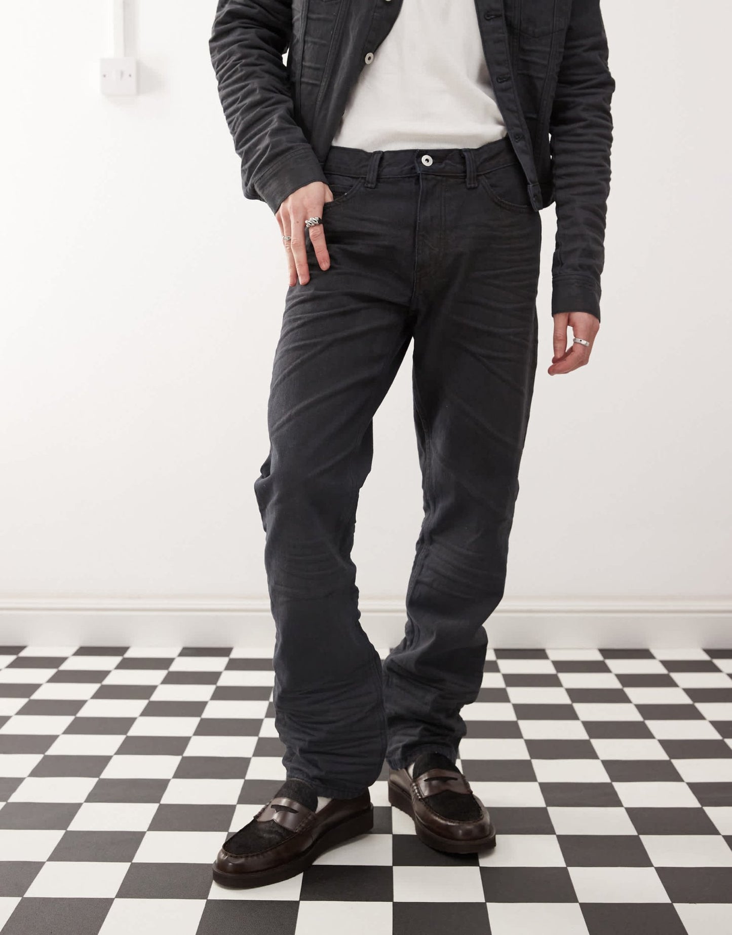 Cheap Monday x Landon Barker Issue slim leg rigid coated jeans in black - ASOS Sample Sale