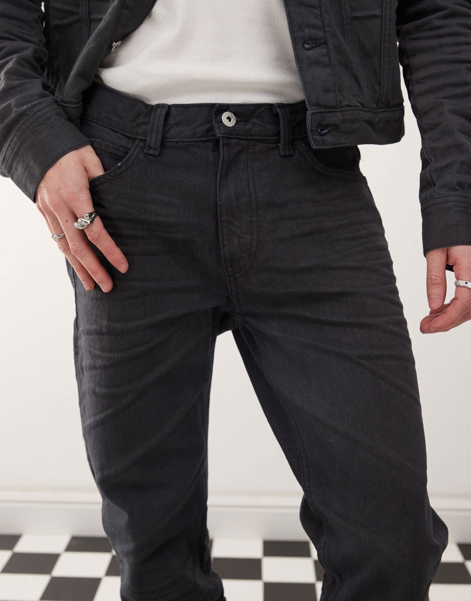 Cheap Monday x Landon Barker Issue slim leg rigid coated jeans in black - ASOS Sample Sale