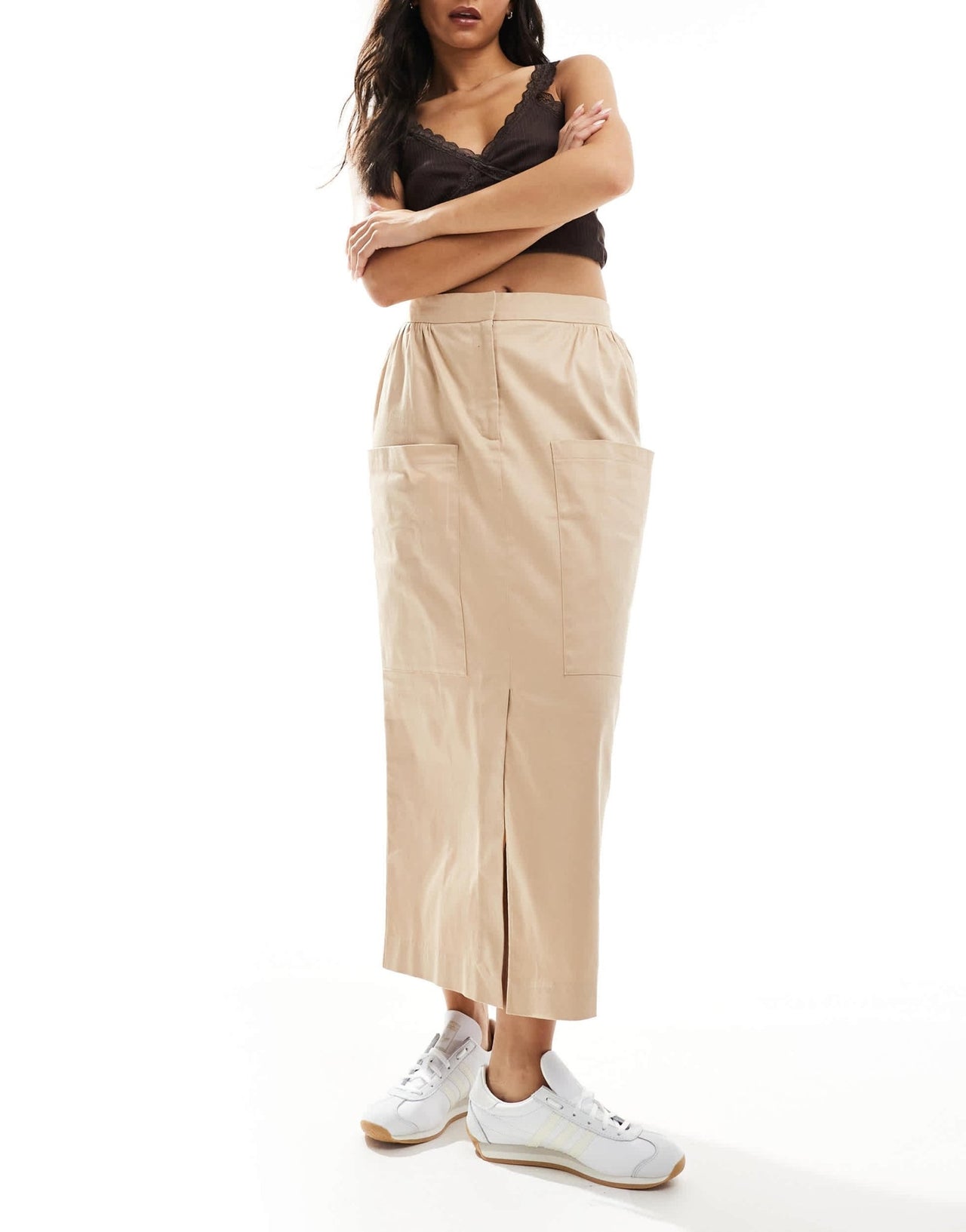 Closet London cargo pencil midi skirt in neutral - ASOS Sample Sale
