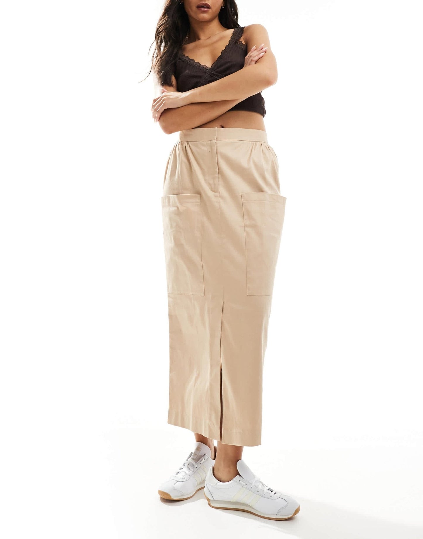 Closet London cargo pencil midi skirt in neutral - ASOS Sample Sale