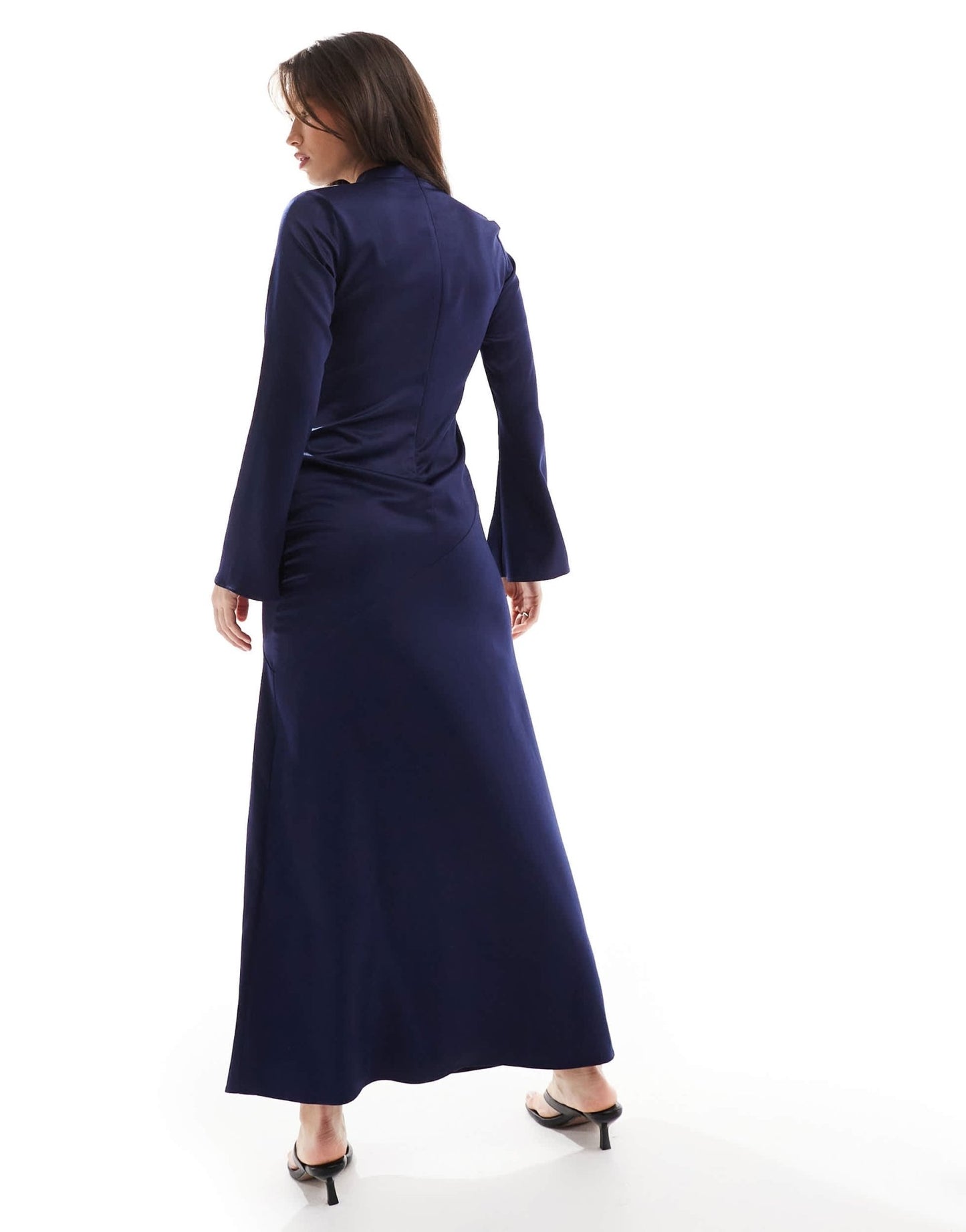 Closet London long sleeve satin drape maxi dress in navy - ASOS Sample Sale