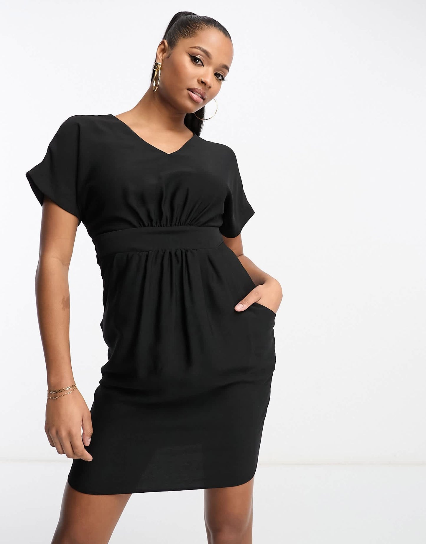 Closet London Petite belted tulip mini dress in black - ASOS Sample Sale