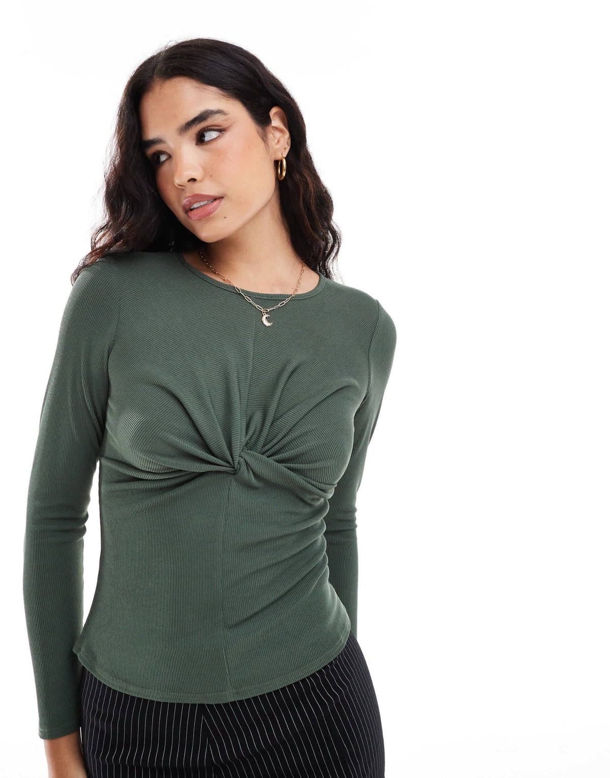 Closet London twist front top in Khaki - ASOS Sample Sale