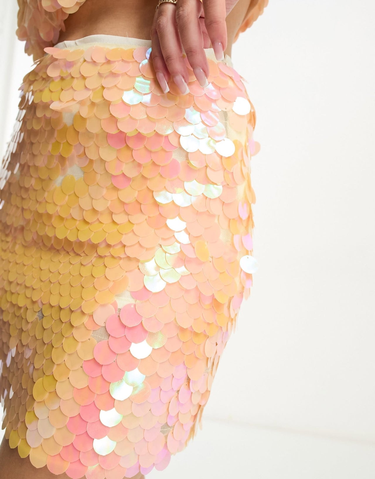 Collective the Label Petite exclusive disc sequin mini skirt co-ord in burnt apricot - ASOS Sample Sale