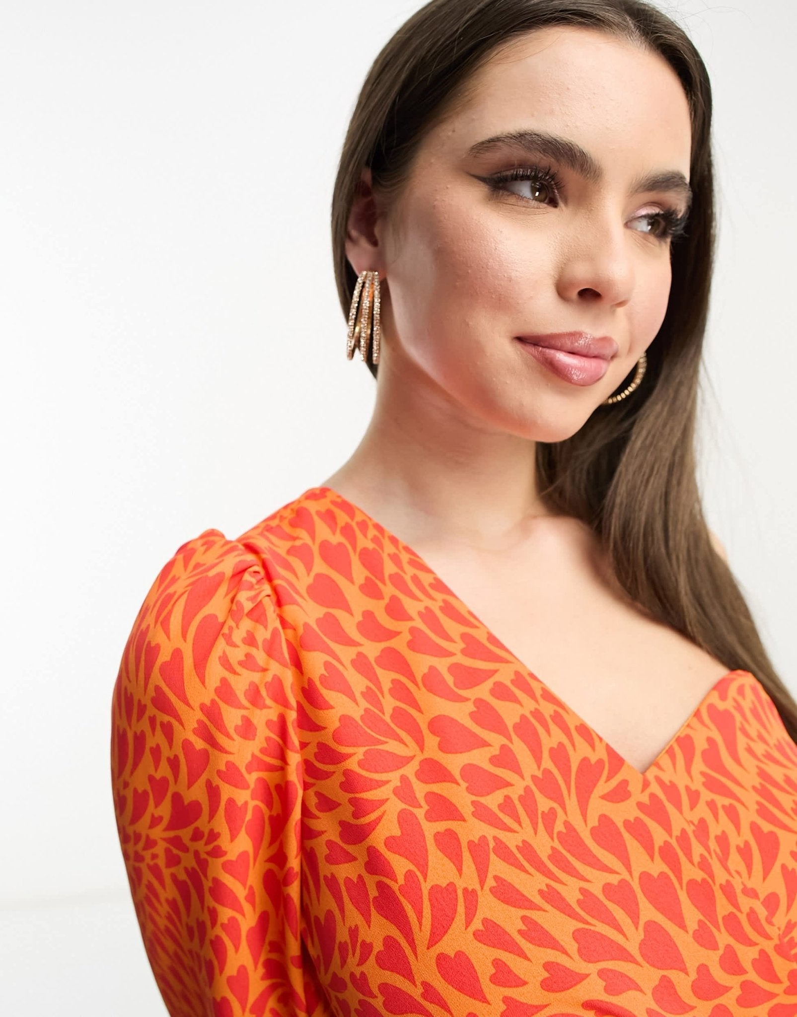 Collective the Label Petite exclusive one shoulder mini dress in orange heart print - ASOS Sample Sale