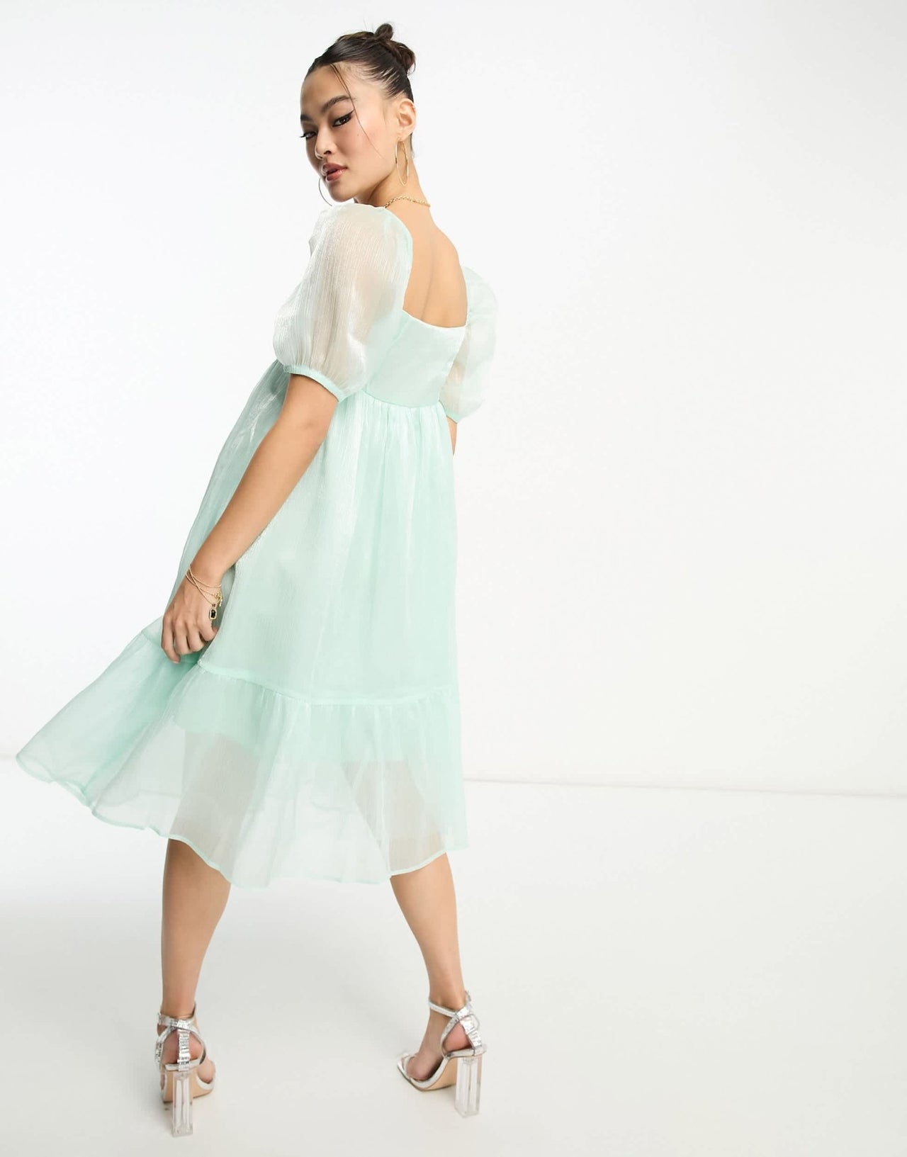 Collective the Label Petite puff sleeve midi dress in sage organza - ASOS Sample Sale