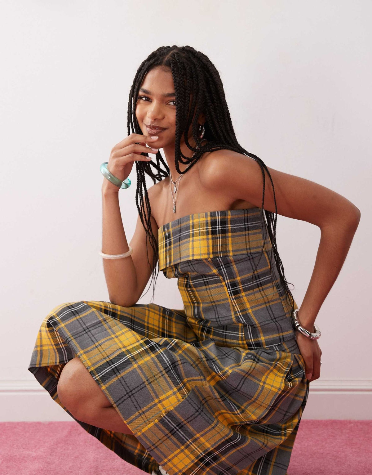 COLLUSION 90s longline bandeau co-ord in yellow check - ASOS Sample Sale