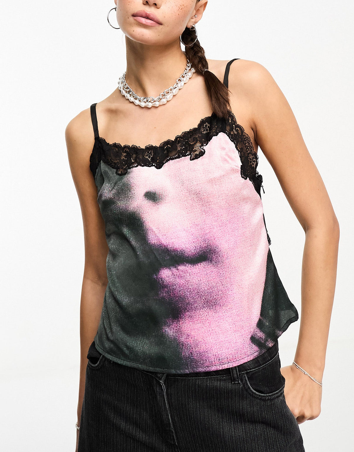 Tops Sample Print COLLUSION abstract print lace insert cami top in multi – ASOS Sample Sale