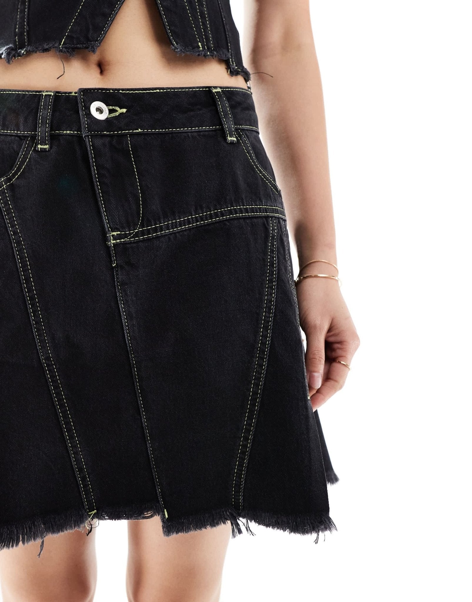 COLLUSION asymetric denim contrast seam festival skirt co - ord in black - ASOS Sample Sale