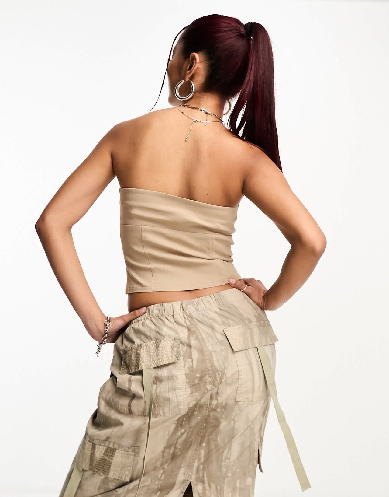 COLLUSION bandeau bengaline hook and eye corset in stone - ASOS Sample Sale