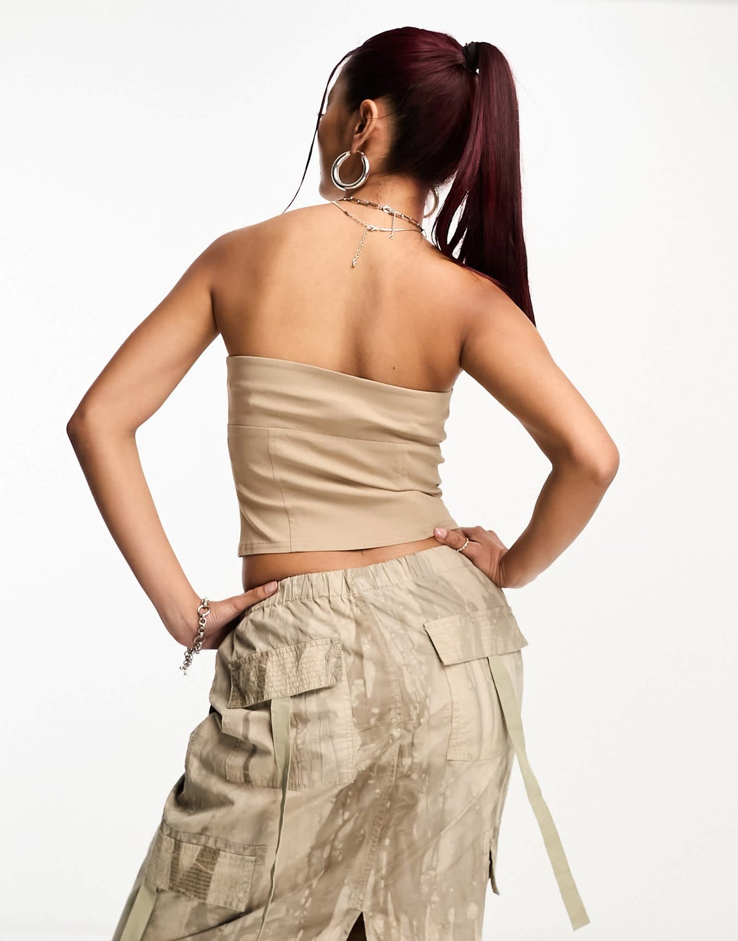 COLLUSION bandeau bengaline hook and eye corset in stone - ASOS Sample Sale