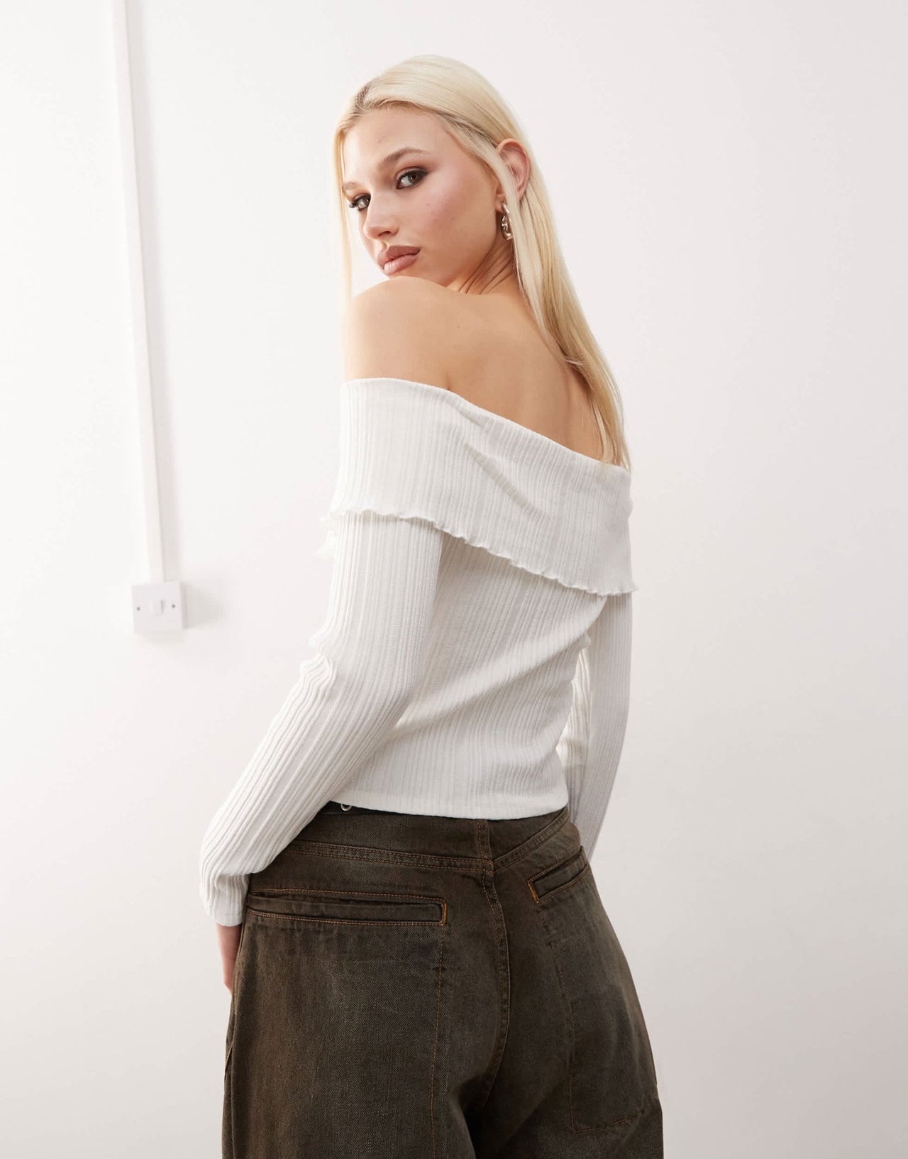 COLLUSION bardot top with button detailing on cream - ASOS Sample Sale