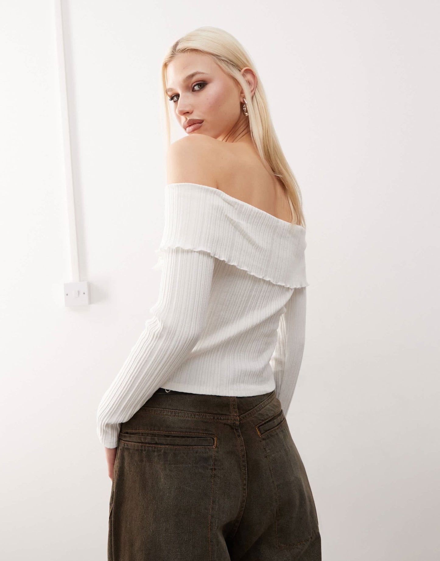 COLLUSION bardot top with button detailing on cream - ASOS Sample Sale
