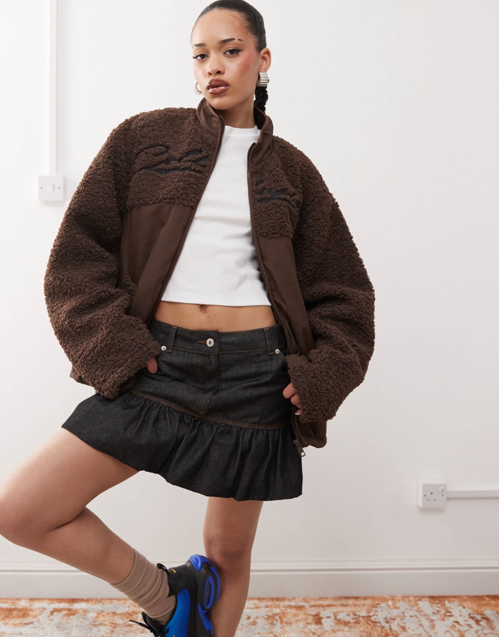 COLLUSION borg and nylon jacket in brown - ASOS Sample Sale