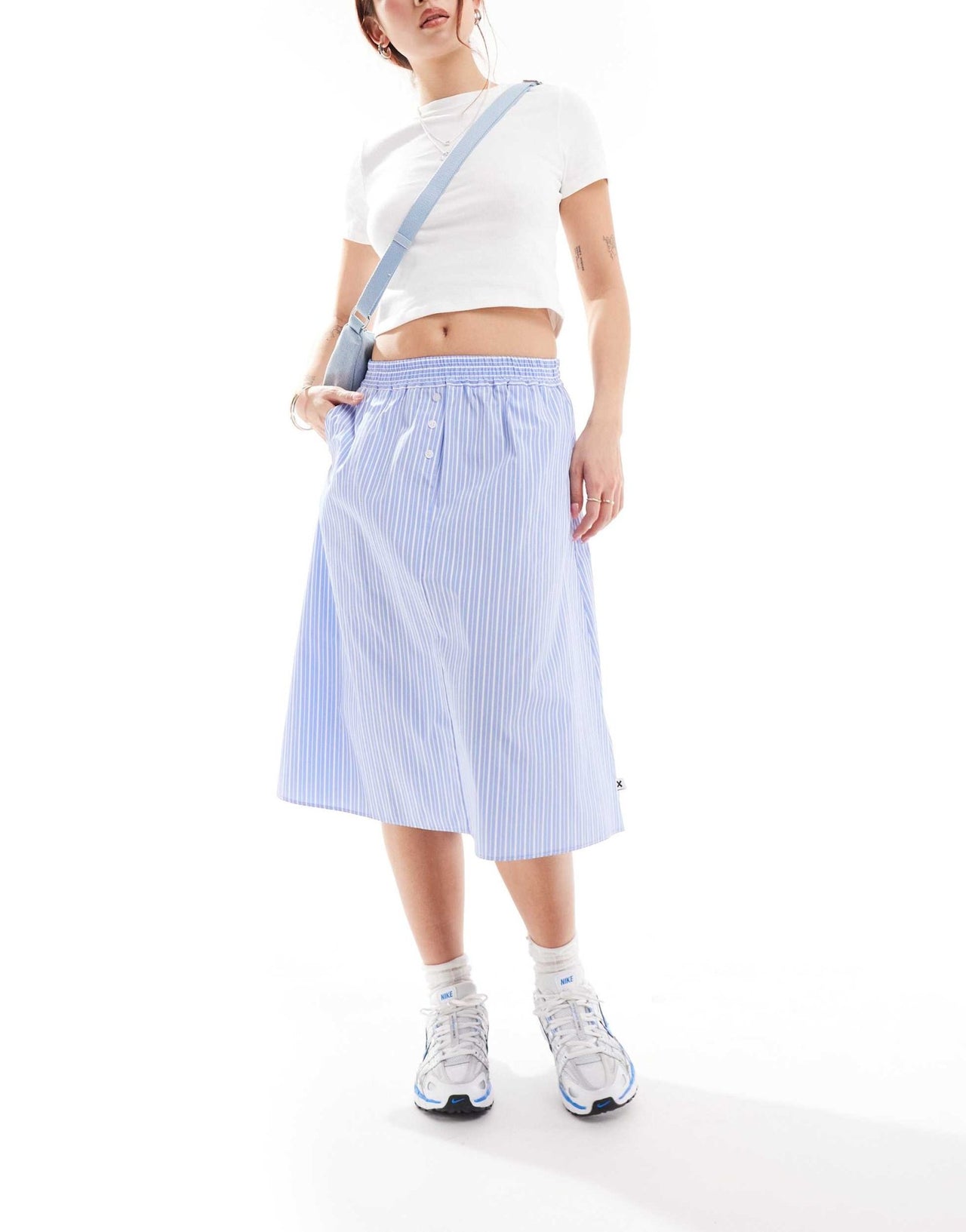 COLLUSION boxer midi circle skirt in blue stripe - ASOS Sample Sale