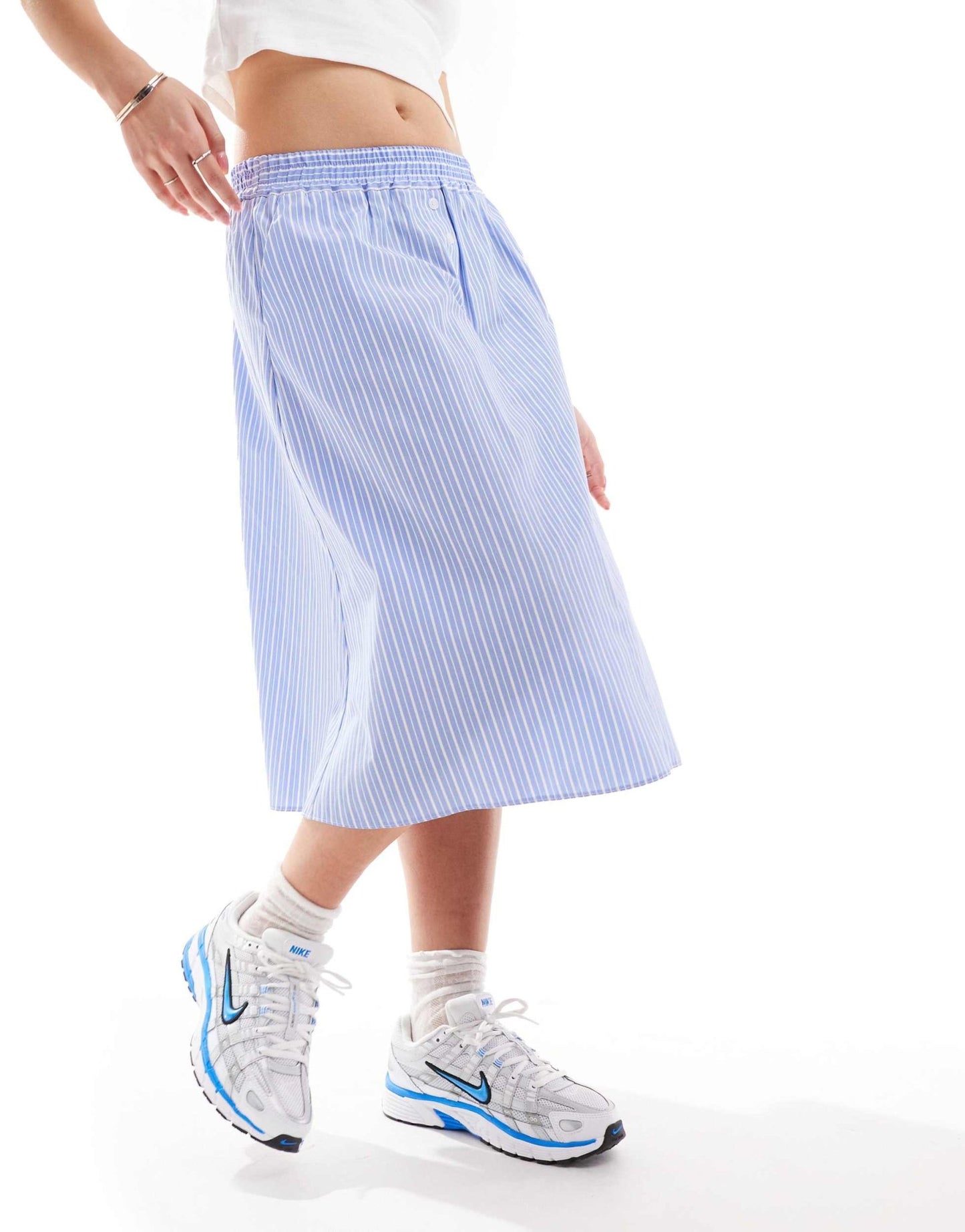 COLLUSION boxer midi circle skirt in blue stripe - ASOS Sample Sale
