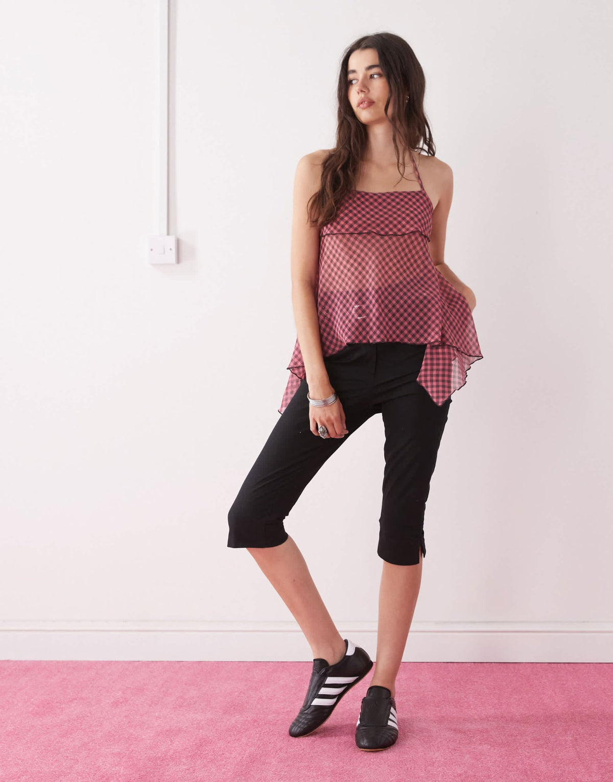 COLLUSION chiffon halter top in red and black gingham - ASOS Sample Sale