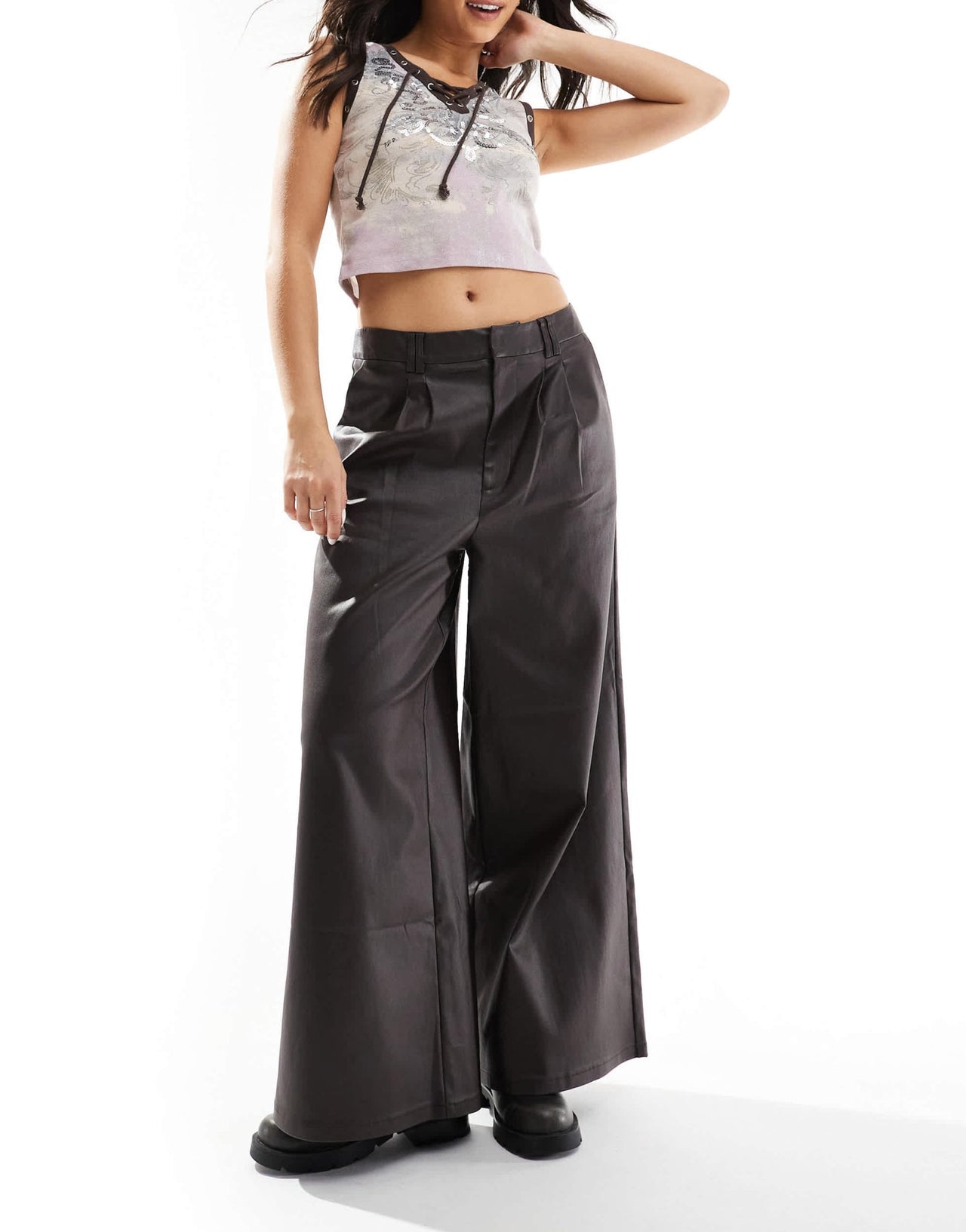 COLLUSION coated wide leg PU trouser in brown - ASOS Sample Sale