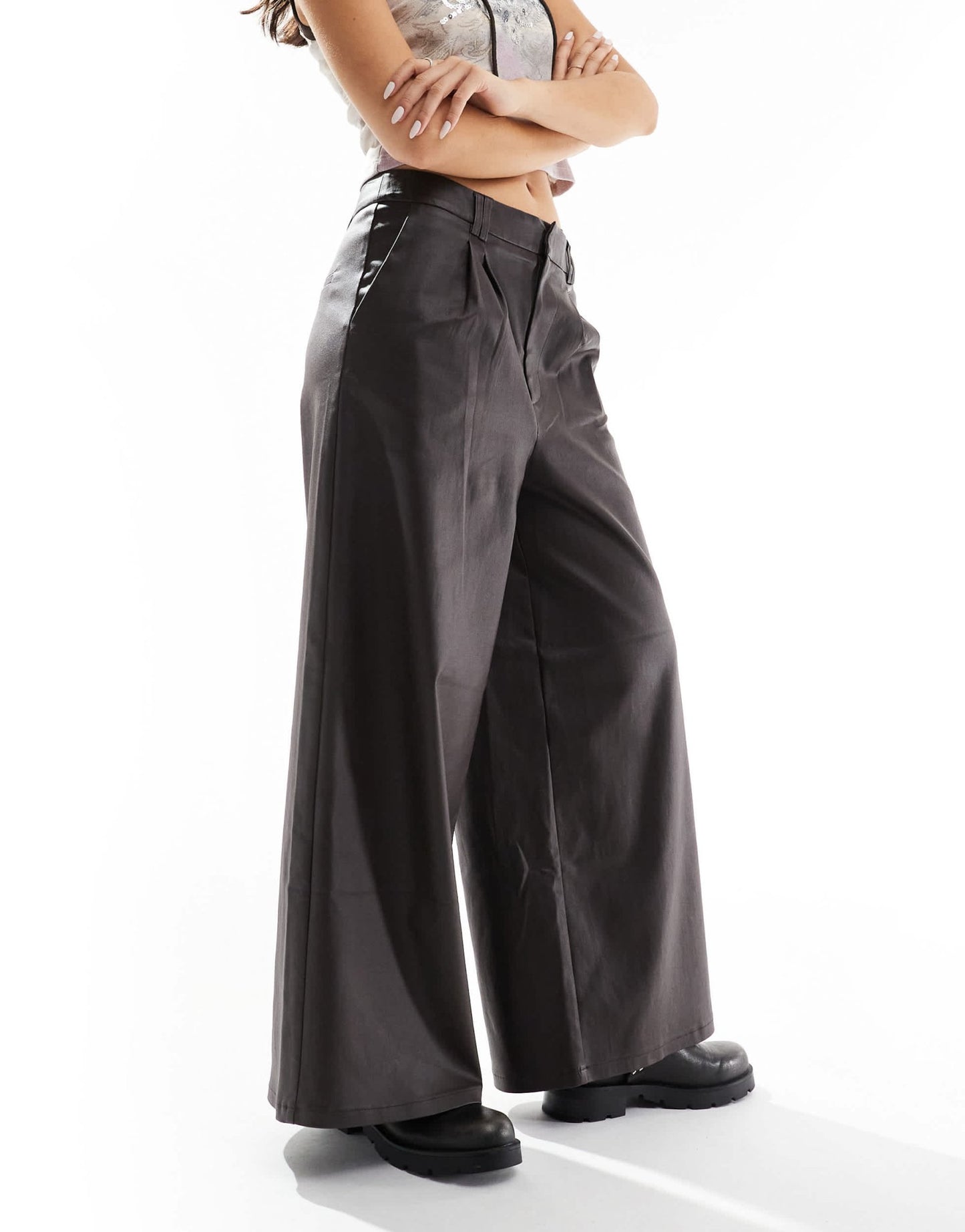 COLLUSION coated wide leg PU trouser in brown - ASOS Sample Sale