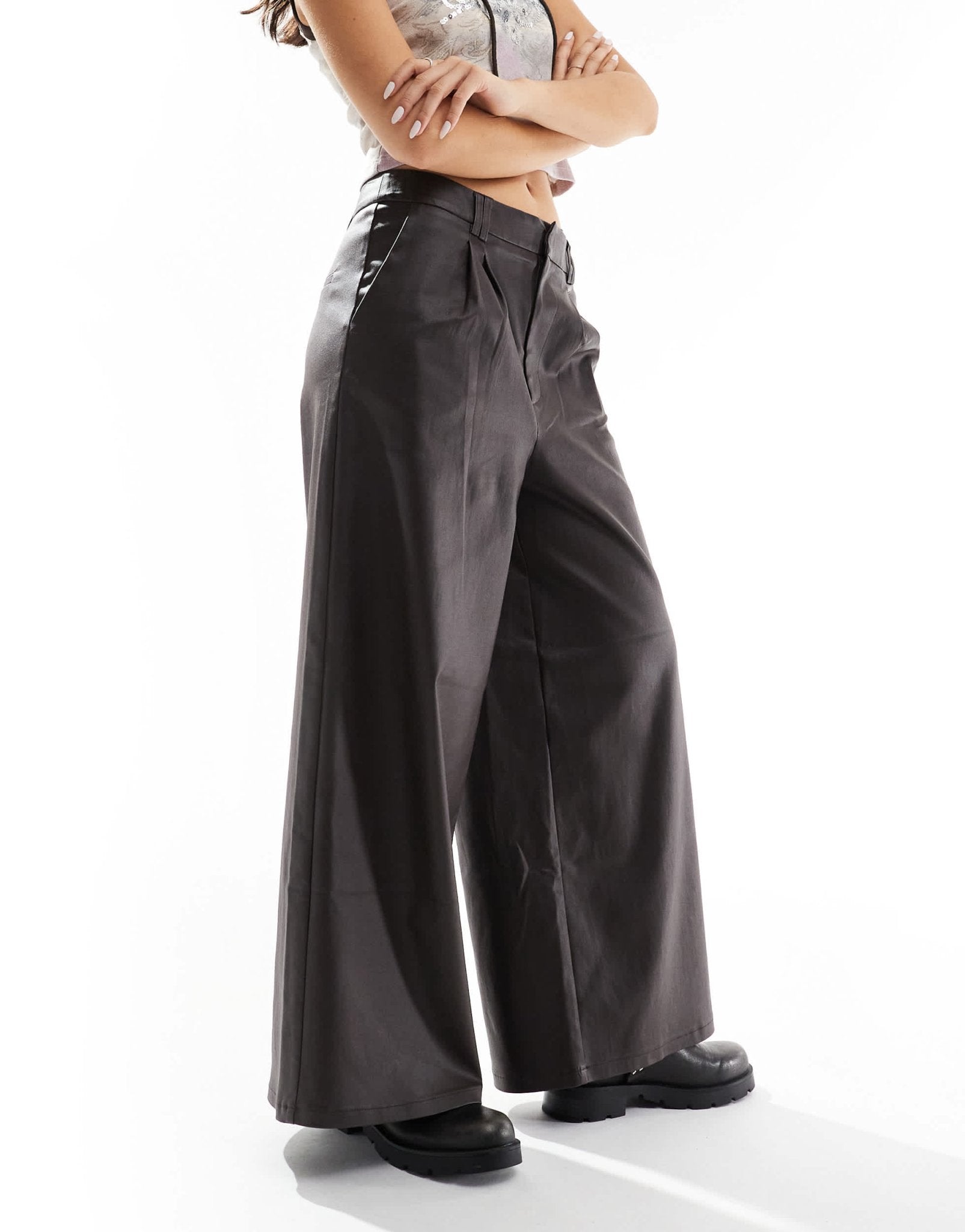 COLLUSION coated wide leg PU trouser in brown - ASOS Sample Sale