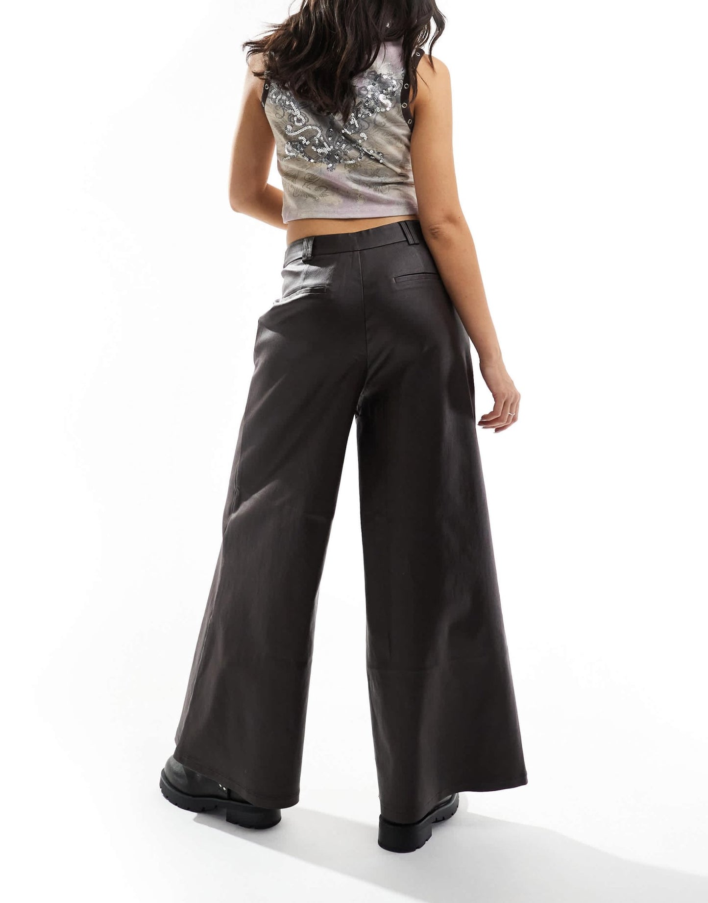 COLLUSION coated wide leg PU trouser in brown - ASOS Sample Sale