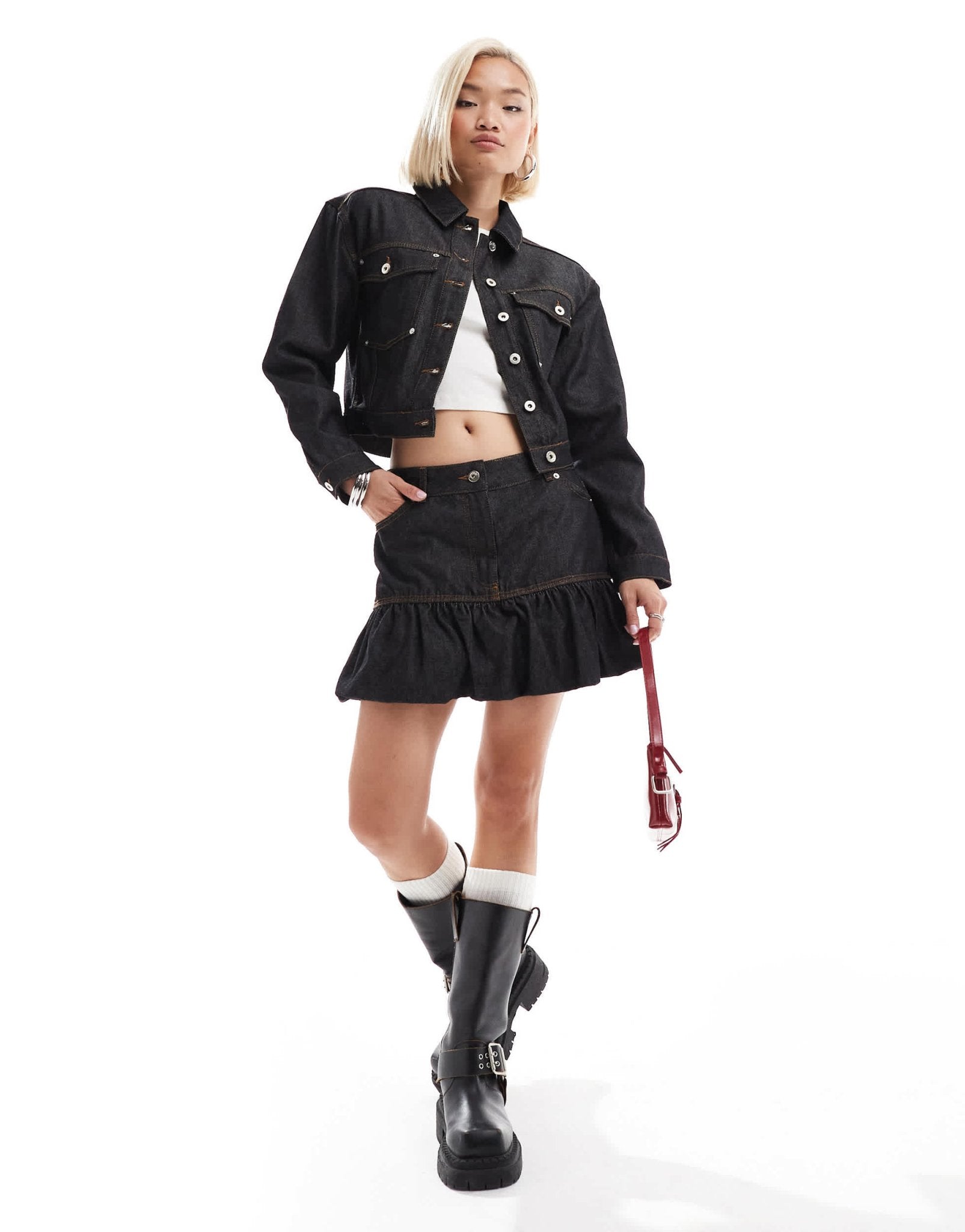 COLLUSION cropped denim jacket co - ord in rinse wash - ASOS Sample Sale